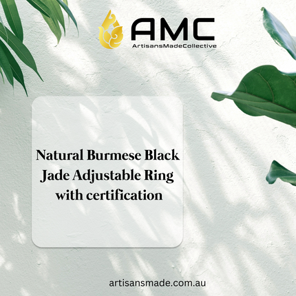 Natural Burmese Black Jade Adjustable Ring with certification