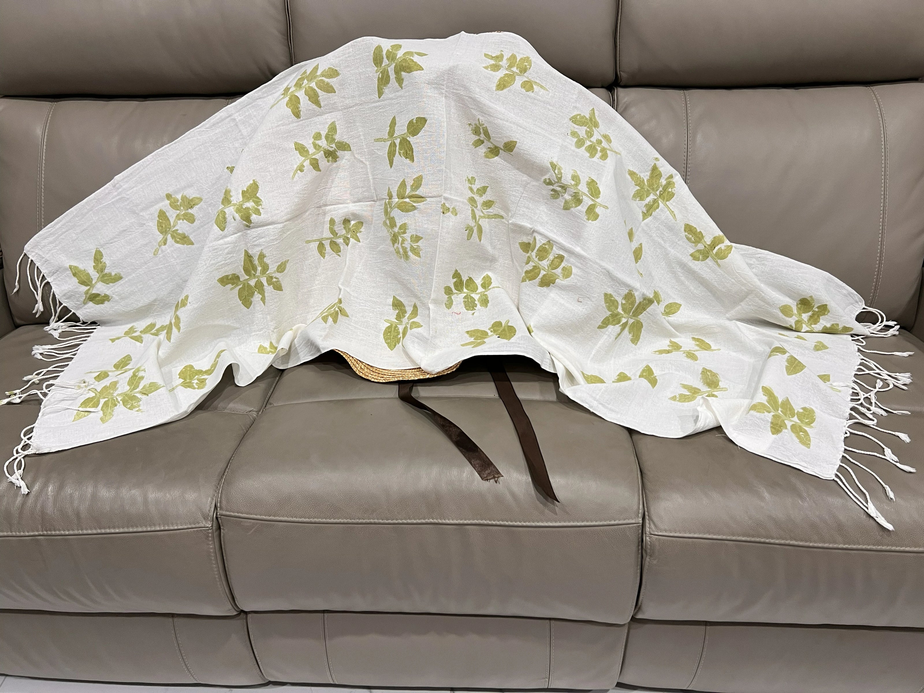 Handwoven Eco Print 100% Cotton Shawl - Limited Edition, Sustainable, Comfortable, Luxurious and Handmade Style L03