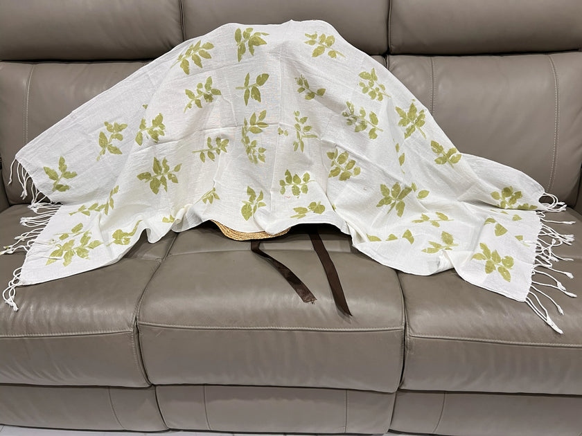 Handwoven Eco Print 100% Cotton Shawl - Limited Edition, Sustainable, Comfortable, Luxurious and Handmade Style L03