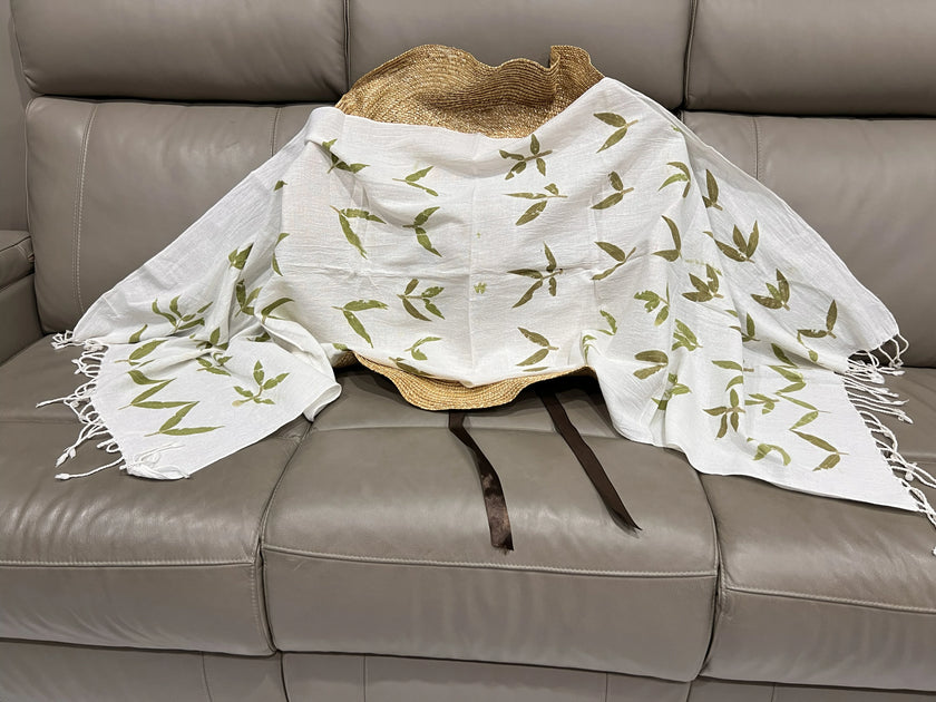 Handwoven Eco Print 100% Cotton Shawl - Limited Edition, Sustainable, Comfortable, Luxurious and Handmade Style L42