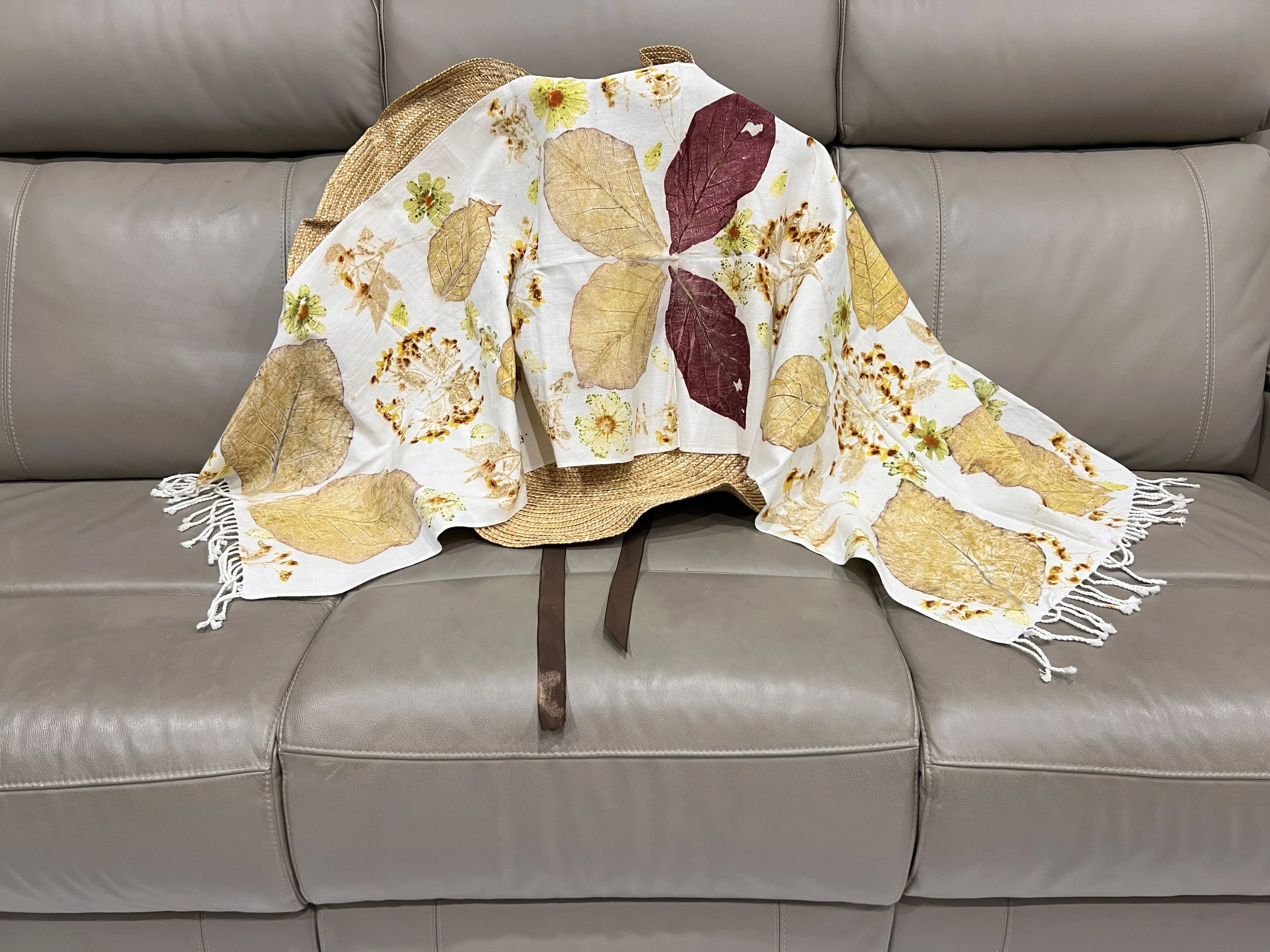 Handwoven Eco Print 100% Cotton Shawl - Limited Edition, Sustainable, Comfortable, Luxurious and Handmade Style 47